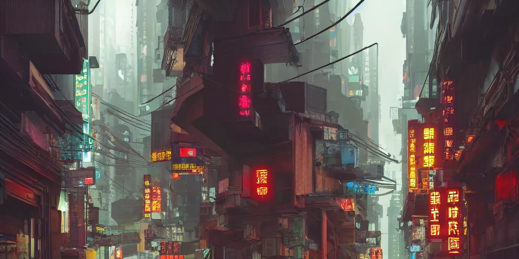 Image similar to a cyberpunk hong kong alley with robots and humans walking around by moebius, pixar color palette, clear details, street level, 8k