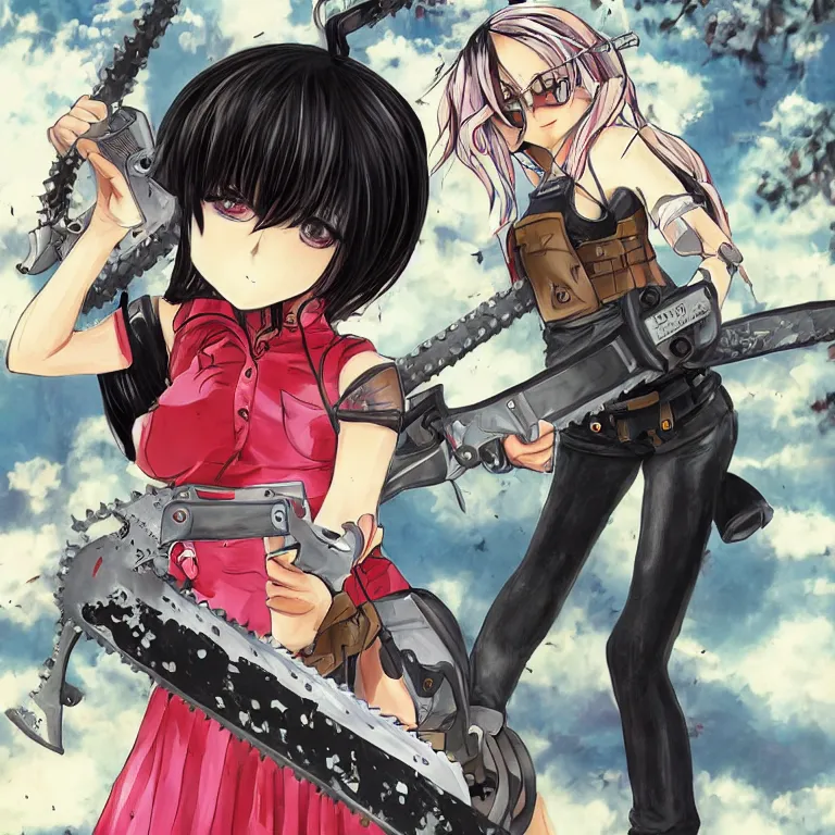 Image similar to manga girl holding a chainsaw