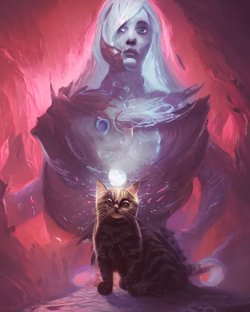 Image similar to Cat necronomancer, portrait, magic the gathering artwork, D&D, fantasy, cinematic lighting, centered, symmetrical, highly detailed, digital painting, artstation, concept art, smooth, sharp focus, illustration, volumetric lighting, epic Composition, 8k, art by Akihiko Yoshida and Greg Rutkowski and Craig Mullins, oil painting, cgsociety