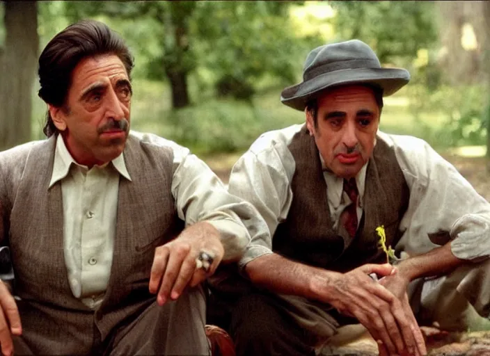 Image similar to film still of !!!!Al Pacino!!! as Everett in Oh Brother Where Art Thou 2000, 4k