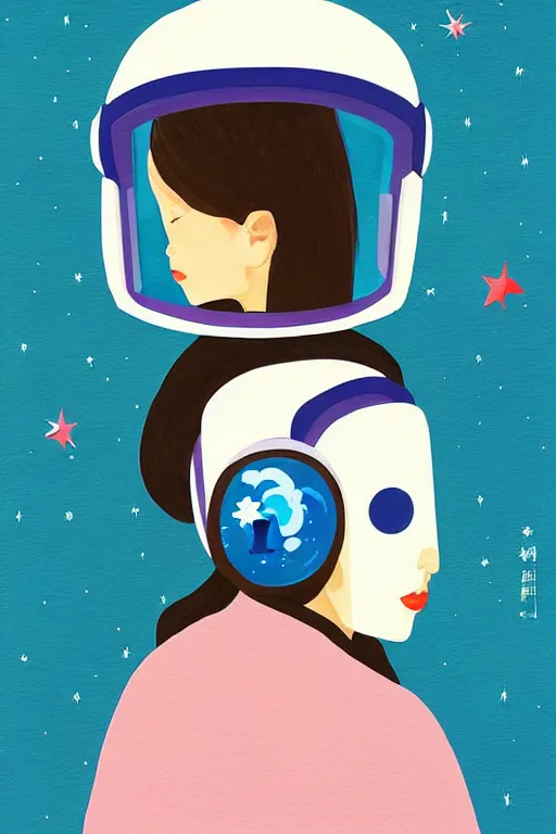 Prompt: portrait of a girl with astronaut helmets by 村 田 莲 尔, cloudy sky background lush landscapeb trending 村 田 莲 尔