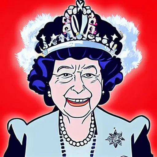 Image similar to queen elizabeth is an anime girl in the style of trigger animation