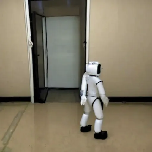 Image similar to ASIMO robot walking through haunted asylum, GoPro