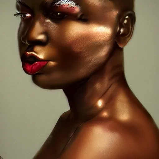 Image similar to Dark-skinned woman, Eva Langoria style, she has pink lips, portrait, Repin style