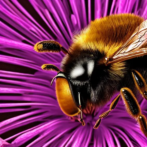 Prompt: an extreme close - up portrait of a bee on a flower, photographic filter, unreal engine 5, realistic, hyperdetailed, 8 k, cinematic, volumetric lighting, very realistic effect, hd, hdr, 4 k, sharp focus, octane render, ultra detailed, high resolution, trending on artstation in the style of albert dros glowing rich colors powerful imagery