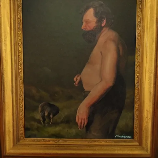 Prompt: neckbeard in his natural habitat, masterpiece, oil paint