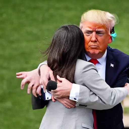 Prompt: alexandria ocasio - cortez and trump hugging