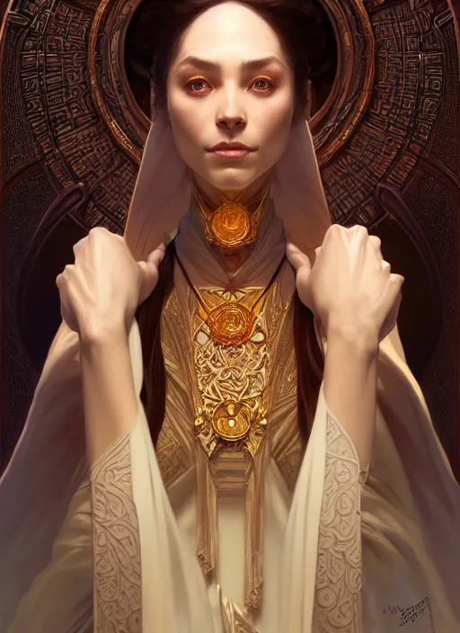 Image similar to symmetry!! portrait of a female sorcerer, dar fantasy, intricate, elegant, highly detailed, my rendition, digital painting, artstation, concept art, smooth, sharp focus, illustration, art by artgerm and greg rutkowski and alphonse mucha and huang guangjian and gil elvgren and sachin teng