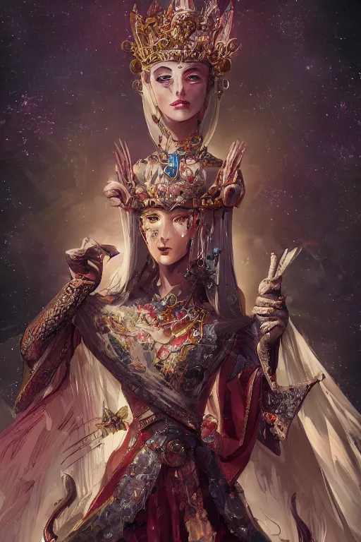 Image similar to the empress from major arcana character concept art, digital painting, mixed media, trending on artstation and deviantart, epic composition, magnum opus, highly detailed, 8 k