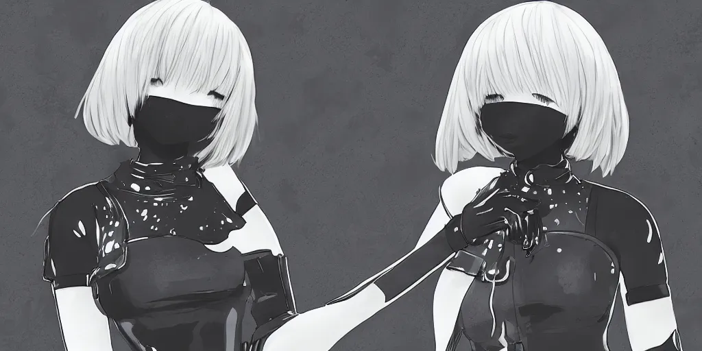 Image similar to 2b from nier automata in lo-fi hip hop beats, highly detailed