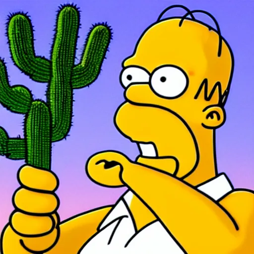 Image similar to Homer Simpson eats a cactus sandwich