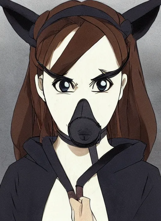 Image similar to emma watson wearing muzzle wearing muzzle wearing muzzle wearing muzzle wearing muzzle wearing muzzleas nezuko from demon slayer anime ねずこ nezuko from demon slayer anime ねずこ nezuko from demon slayer anime ねずこ wearing kimono wrapped mouth by artgem by greg rutkowski trending on artstation