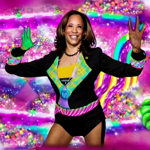 Image similar to photo of kamala harris as a candy raver girl