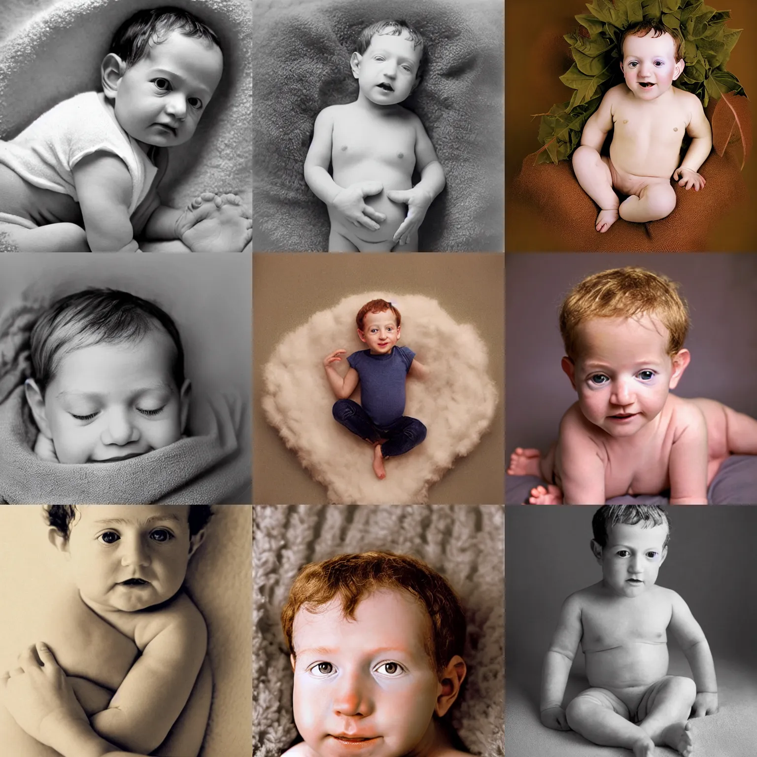 Prompt: Portrait photo of a baby Mark Zuckerberg, photographed by Anne Geddes