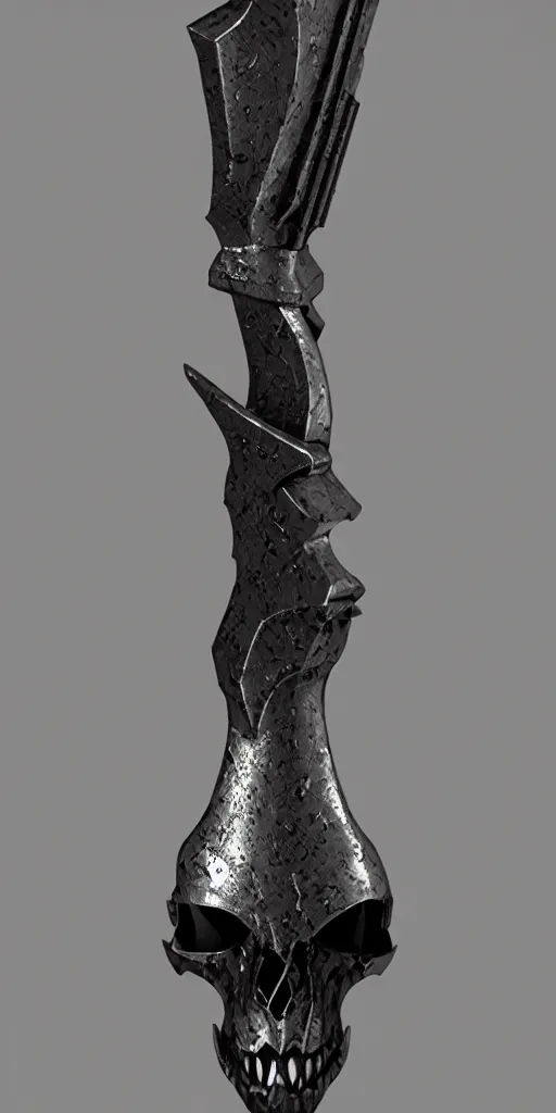 Prompt: a black and silver axe skull crest, ornament, dwrven weapon, by dom qwek, trending on polycount, artstation, hard surface modeling