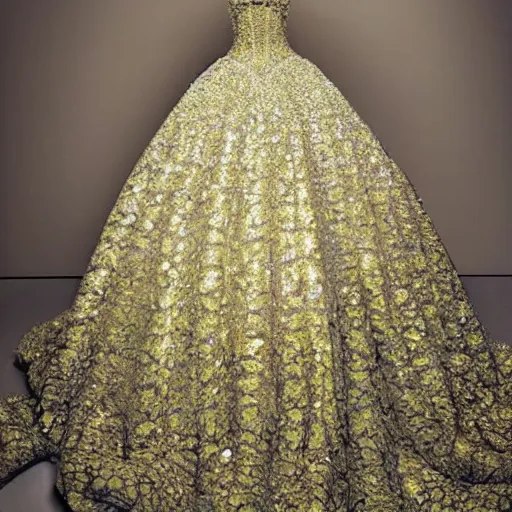 Prompt: Stunning a magnificent and intricate ball gown inspired by Van Gogh's Starry Night. Studio lighting