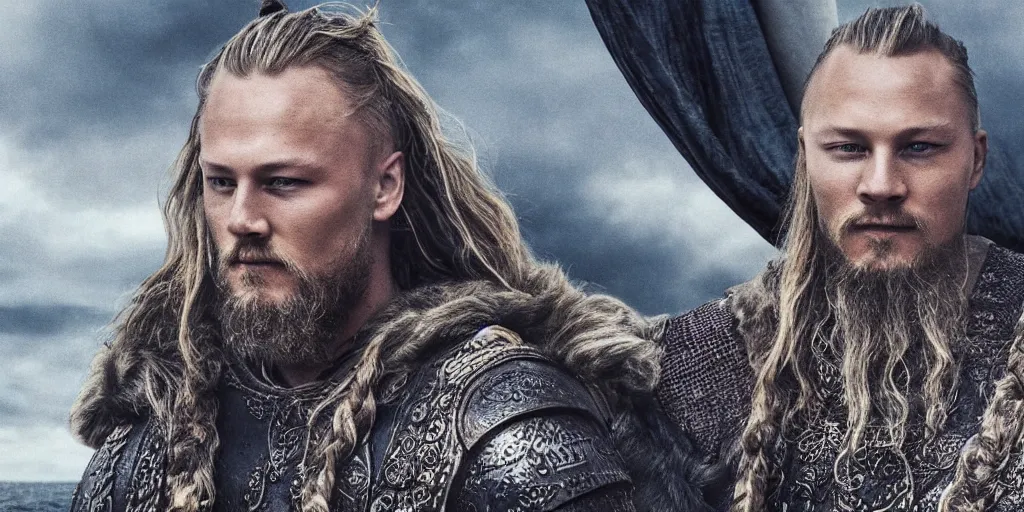 Image similar to ragnar lothbrok in a ship looking for new lands, 8k, ultra realistic