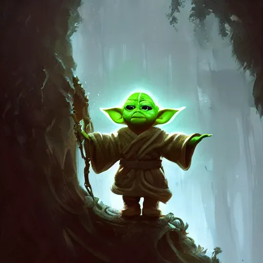 Prompt: A baby yoda demogorgon, art by Andreas Rocha and greg rutkowski, highly detailed, digital painting, matte painting, concept art, illustration, dim lighting, trending on artstation, very detailed