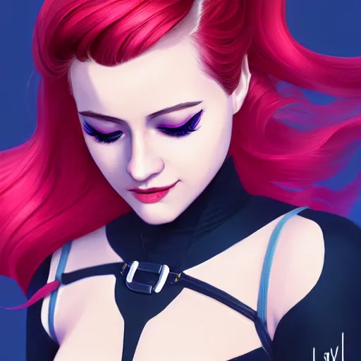 Image similar to a portrait of Lili Reinhart Batgirl red hair, art by lois van baarle and loish and ross tran and rossdraws and sam yang and samdoesarts and artgerm, digital art, highly detailed, intricate, sharp focus, Trending on Artstation HQ, deviantart, unreal engine 5, 4K UHD image