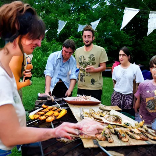 Image similar to a barbecue with insects and strange creatures