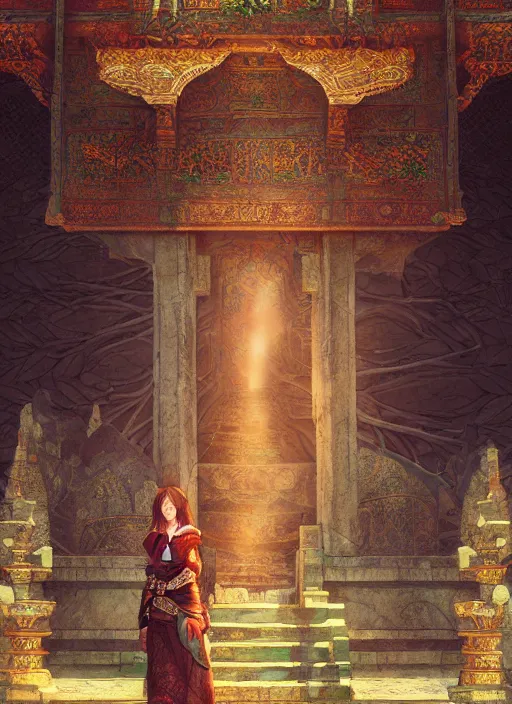 Image similar to portrait of the emerald herald at a desert temple, hidari, color page, tankoban, 4K, tone mapping, Akihiko Yoshida.