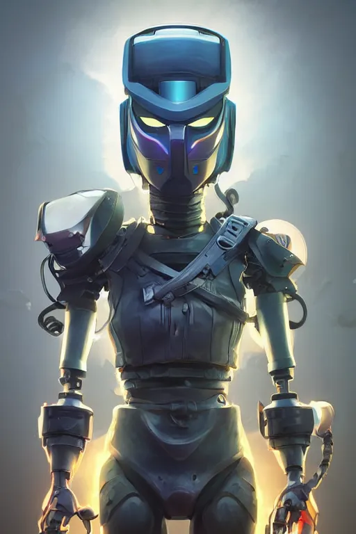 Image similar to epic mask helmet robot ninja portrait stylized as fornite style game design fanart by concept artist gervasio canda, behance hd by jesper ejsing, by rhads, makoto shinkai and lois van baarle, ilya kuvshinov, rossdraws global illumination radiating a glowing aura global illumination ray tracing hdr render in unreal engine 5