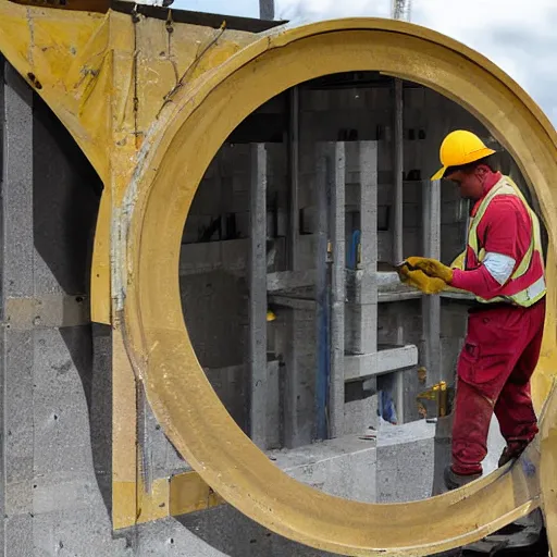 Prompt: construction workers working on a portal photo