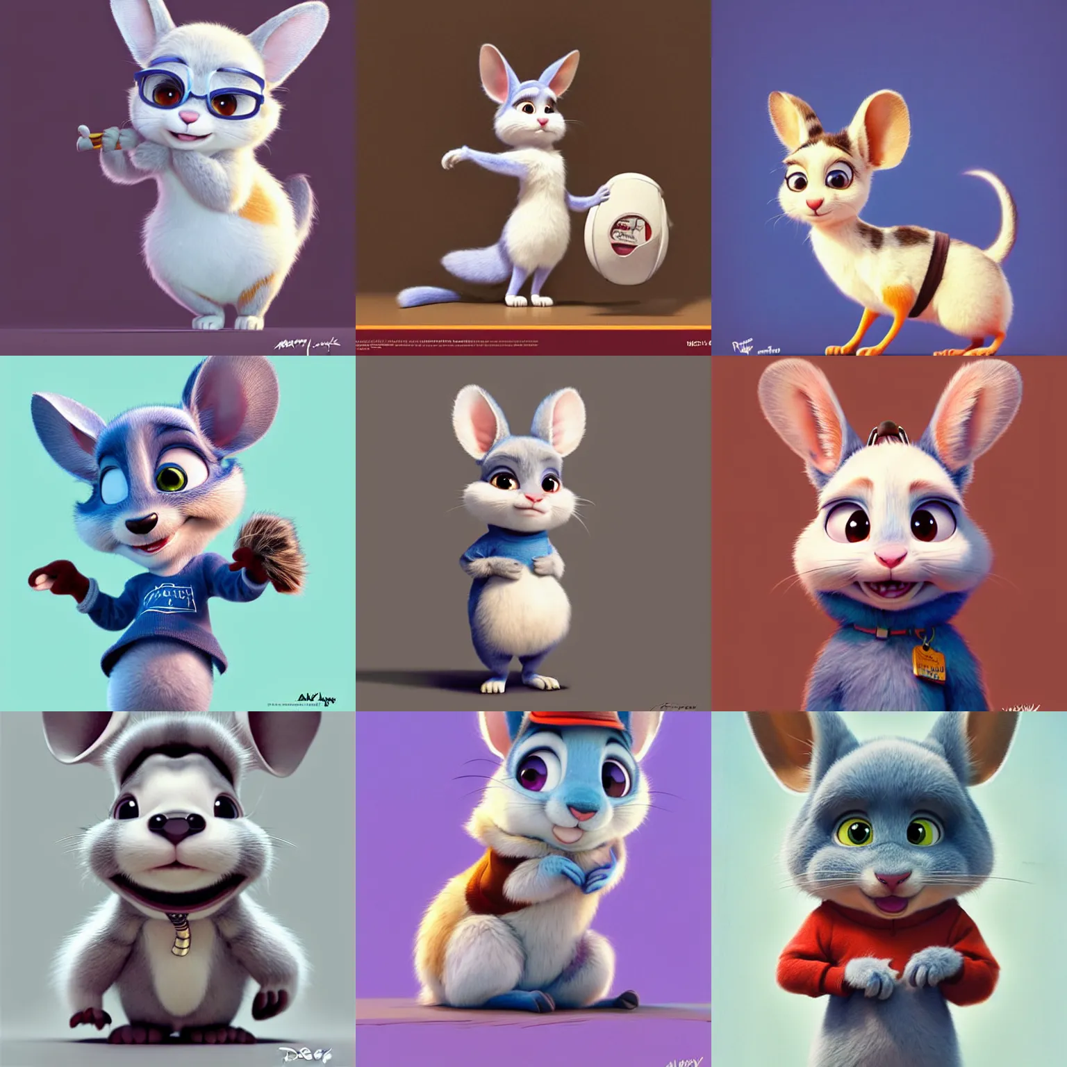 Prompt: promotional art, very very very cute disney pixar chinchilla character wearing cute clothes, white background, iconic film character, detailed fur, concept artwork, 3 d render official art, promotional art, by artgerm, ilya kuvshinov katsuhiro villeneuve, jeremy lipkin and michael garmash and rob rey, disney pixar zootopia