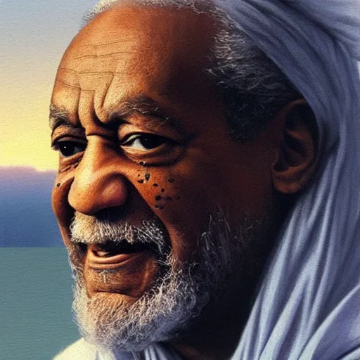 Prompt: Painting of Bill Cosby as Obi-Wan Kenobi. Art by william adolphe bouguereau. During golden hour. Extremely detailed. Beautiful. 4K. Award winning.