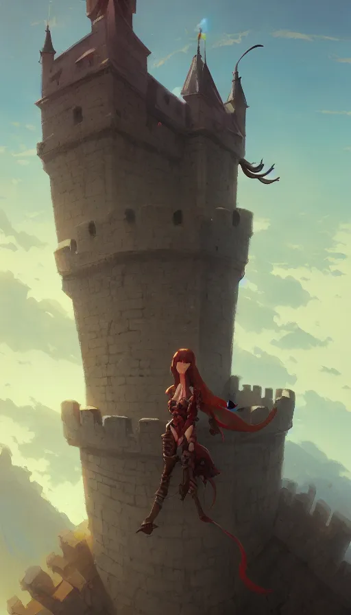 Image similar to creature on top of a castle by jesper ejsing, ilya kuvshinov, greg rutkowski on artstation