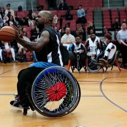 Image similar to kanye west playing against a wheelchair basketball team