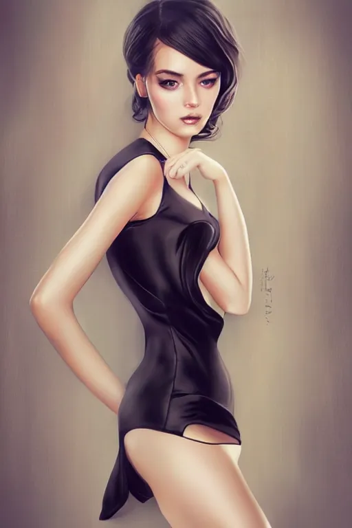 Image similar to Seductive and alluring bodycon dress portrait, by artgerm, WLOP and Ross Tran
