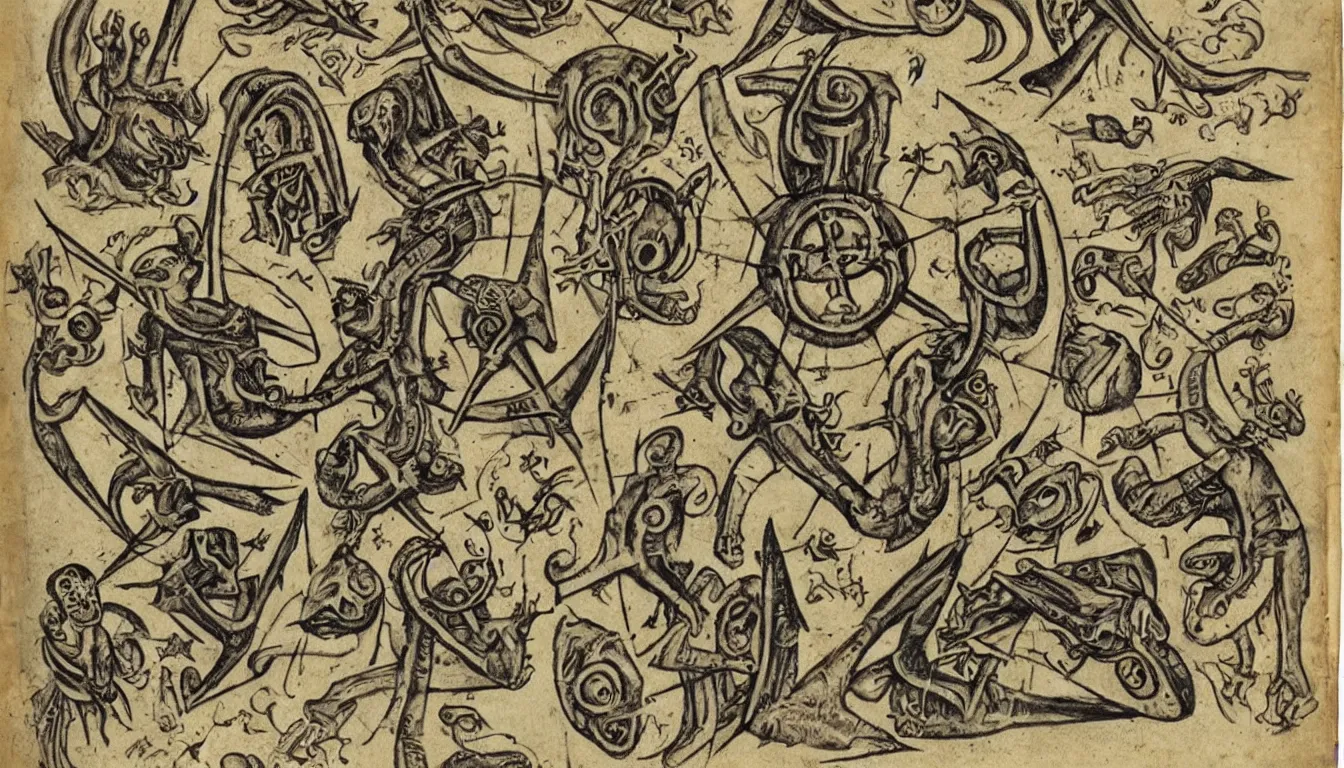 Image similar to disturbing occult manuscript with alien symbols
