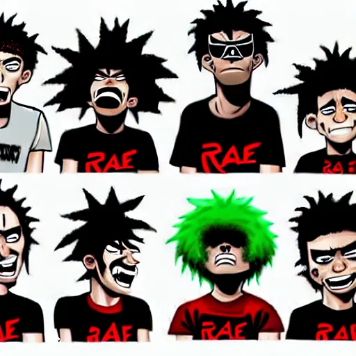 Image similar to [ rage against the machine ] band memebers in style of gorillaz!!, digital art, 2 d, cartoon style, artstation