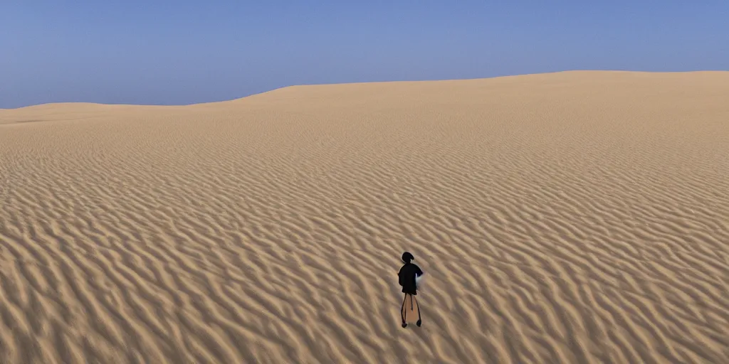 Image similar to sand dunes, no people, by makoto shinkai