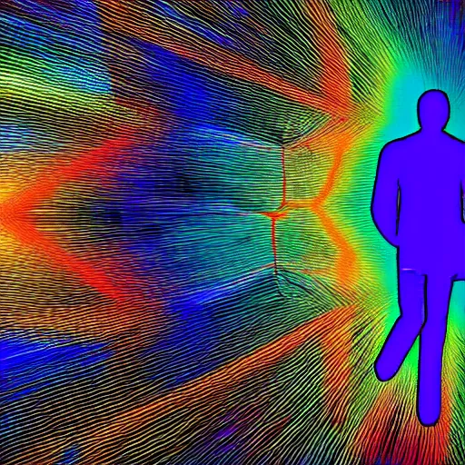 Image similar to a man walking into a static television, detailed digital art