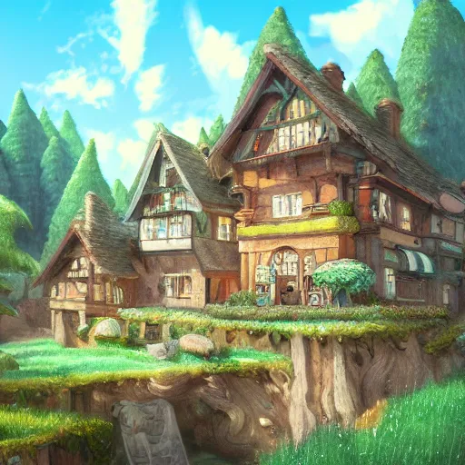 Prompt: chanterelle house village, artstation, ghibli studio, pixar, dreamworks , disney, epic composition, unreal engine, intricate details