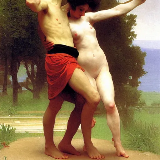 Prompt: Beautiful painting with man, fight, in style of William-Adolphe Bouguereau,