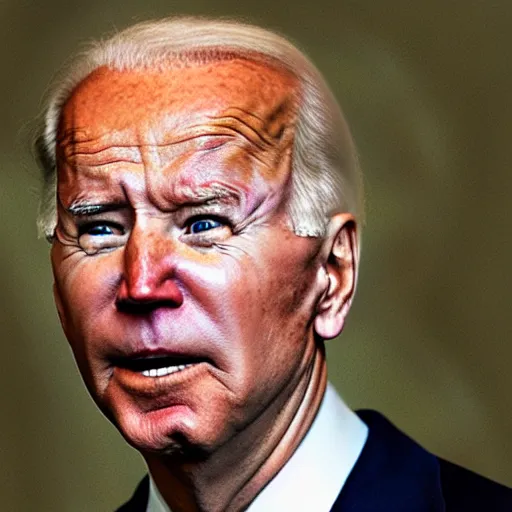 Image similar to president joe biden with his eyes bigger than his body realistic 5 5 mm photograph