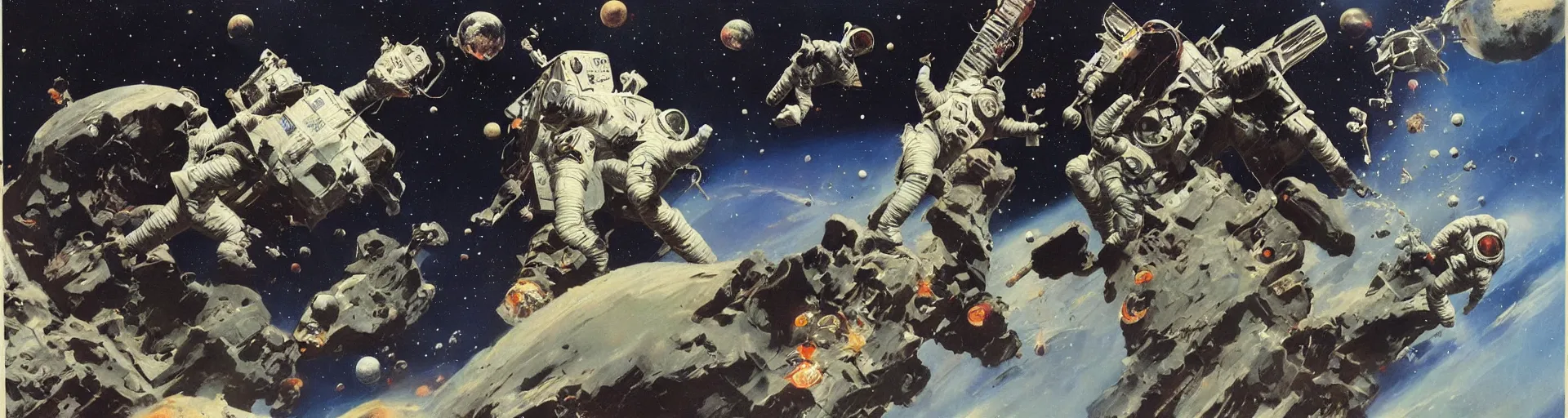 Image similar to astronauts in the space by frank frazetta