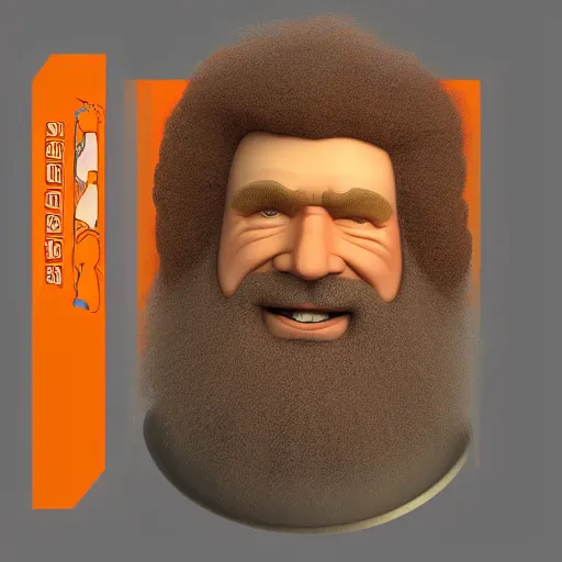 Image similar to a man with an orange hair and beard wearing a sweater, a character portrait by Bob Ross, featured on zbrush central, shock art, bob ross, bryce 3d, zbrush