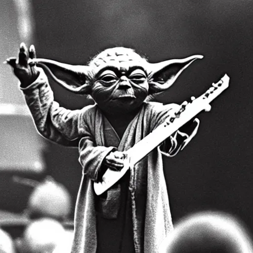 Image similar to yoda performing at woodstock