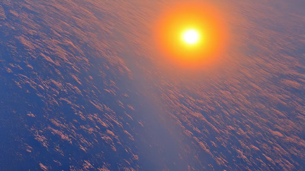 Prompt: the curve of Earth from orbit, during sunset!!!!
