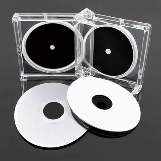 Image similar to CD in a transparent jewel case, front-on view, white background, studio lighting, 8k