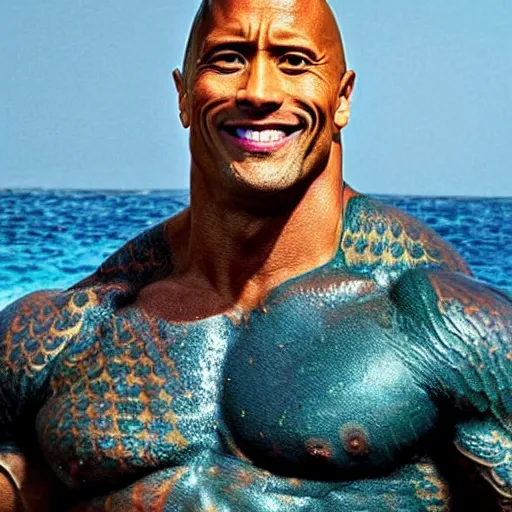 Prompt: Dwayne Johnson as a Mermaid