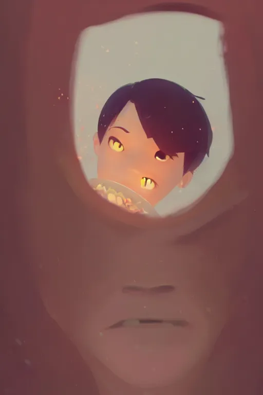 Image similar to a face inside a face inside a face smiling, cory loftis, james gilleard, atey ghailan, makoto shinkai, goro fujita, character art, exquisite lighting, clear focus, very coherent, plain background, soft painting