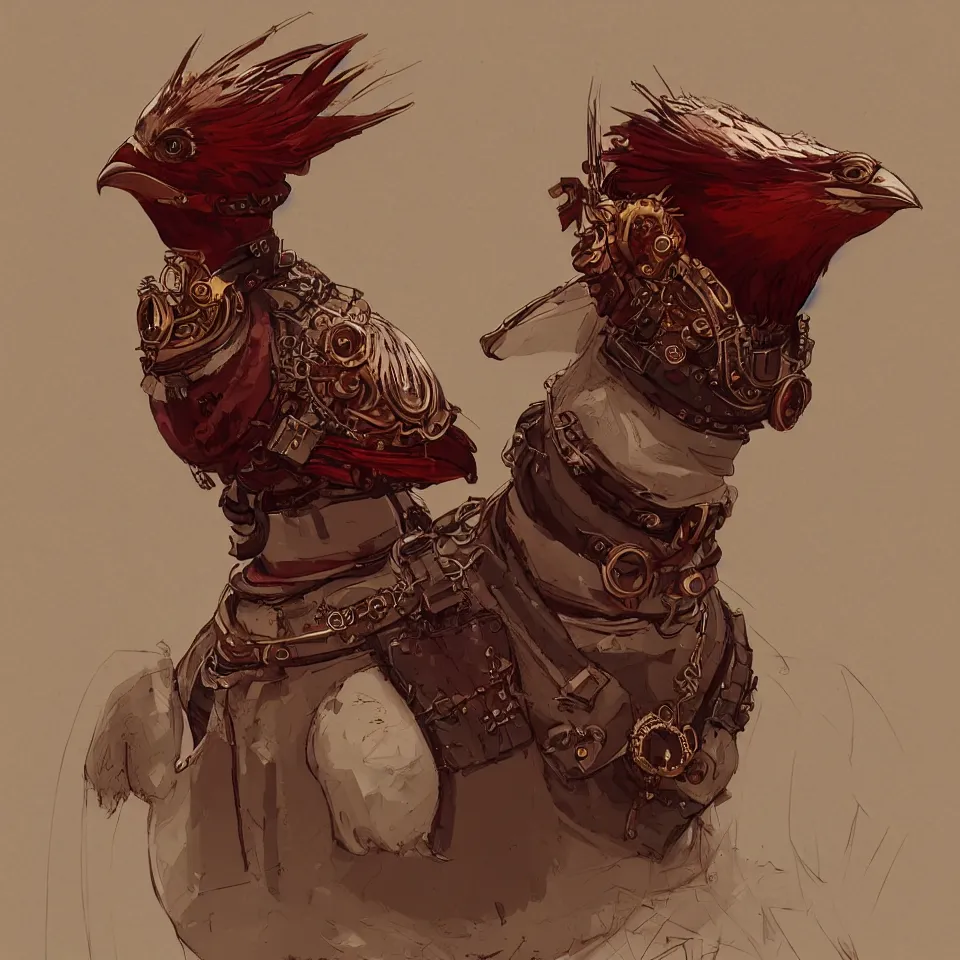 Image similar to a detailed concept art steampunk of a bust bird by miguel nogueira, gradient dark red, cream and white color scheme, dynamic lighting, cinematic, epic composition, masterpiece