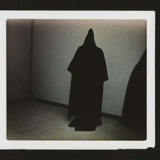 Image similar to polaroid of faceless dark cloaked Nazgûl by Tarkovsky