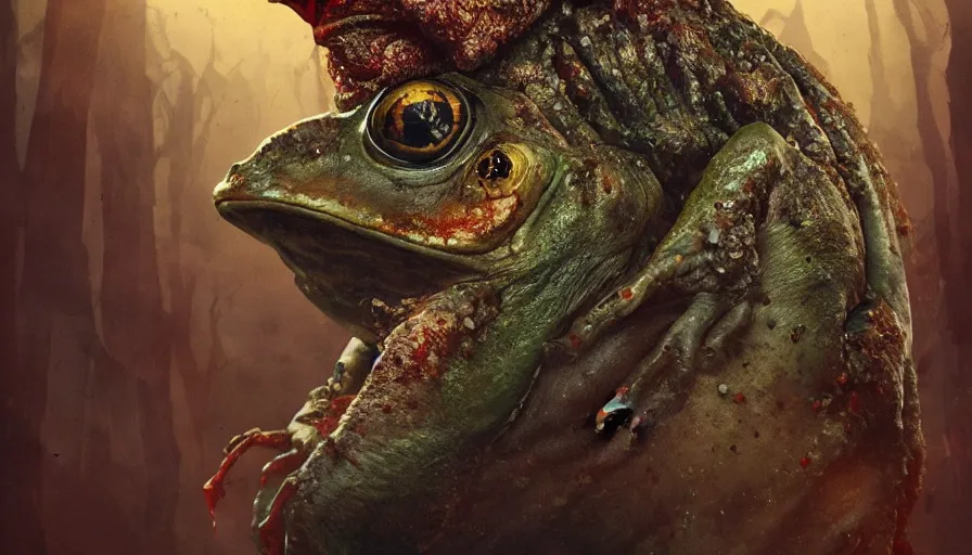 Image similar to movie poster for horror movie with ugly undead frog, hyperdetailed, artstation, cgsociety, 8 k