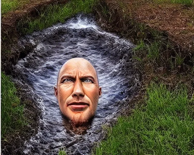 Image similar to a realistic human head coming out of the ground, surreal, water art manipulation